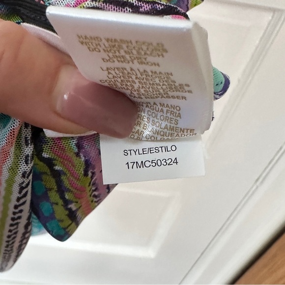 Anne Cole V-Neck Mesh Tunic Swimsuit Coverup Colorful Stripes Ruched Sides NWT - Picture 12 of 14